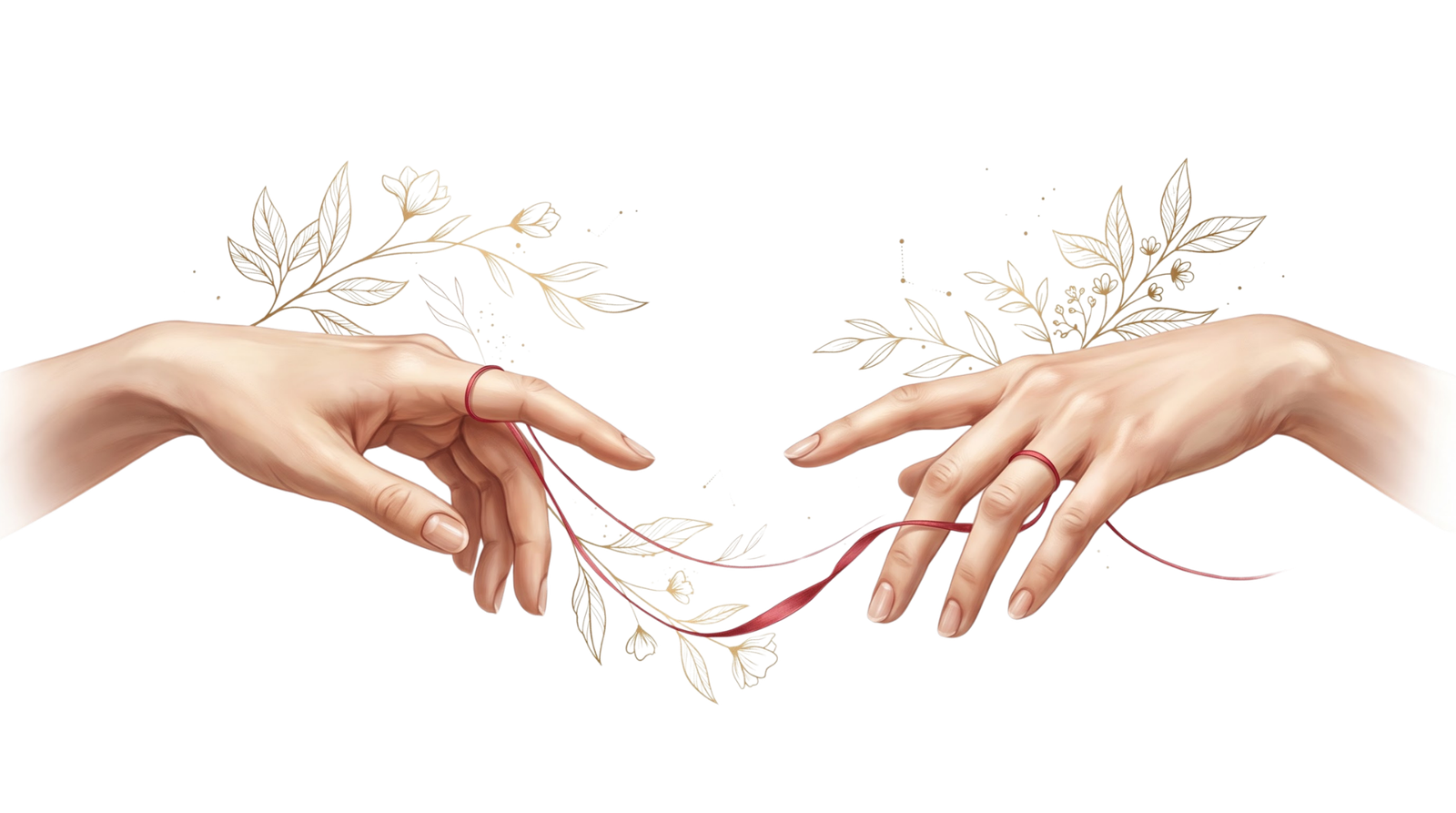 Two hands connected by a red thread